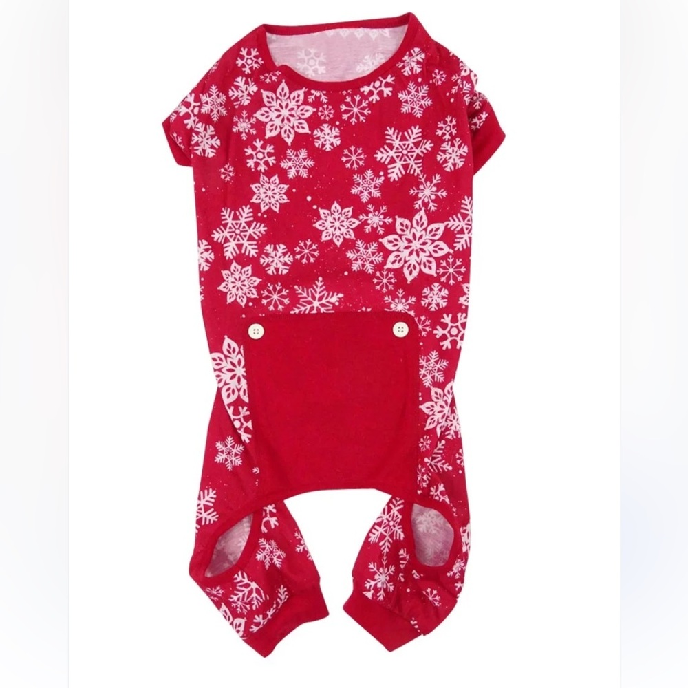 Family Pajamas Red and White Snowflake Dog Outfit